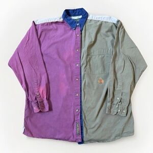 Vintage 90s Hunting Horn Mens Large Color Block Long Sleeve Button Down Shirt